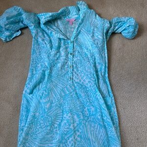 Lilly Pulitzer Turquoise Button-Down Swim Coverup